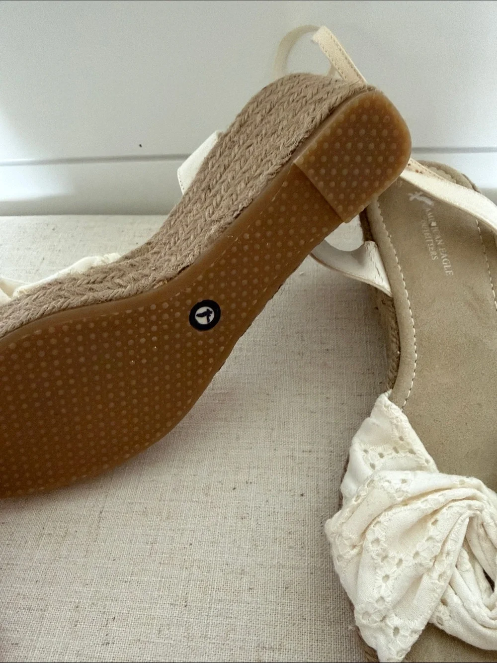 American Eagle Outfitters Cream Lace Espadrille Wedge Sandals